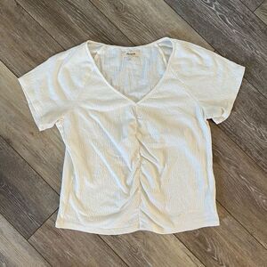 Madewell Cream V-Neck Ruched Top